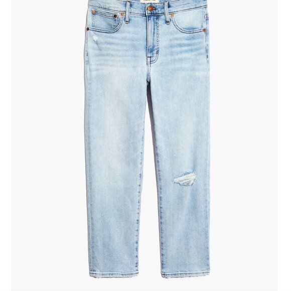 Madewell Tall Mid-Rise Classic Straight Jeans in Wellingford Wash: Knee-Rip Edit - Picture 6 of 14